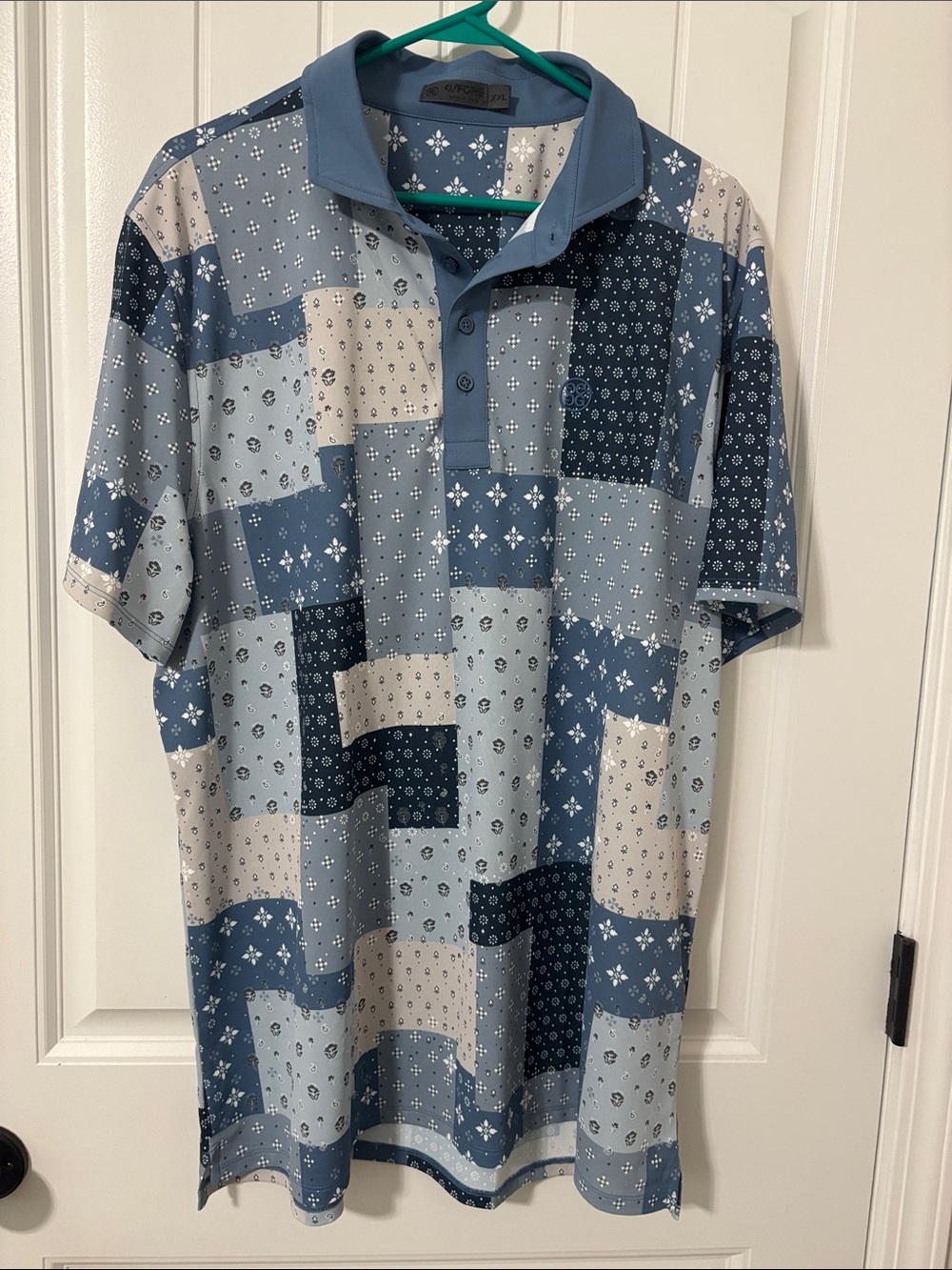 G/FORE Blue Patchwork Short Sleeve Polo